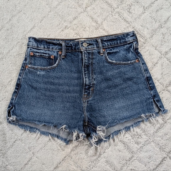 Abercrombie & Fitch Shorts Womens 28/6 Blue Mom Shirt High Rise Cut Off Cotton - Picture 1 of 6